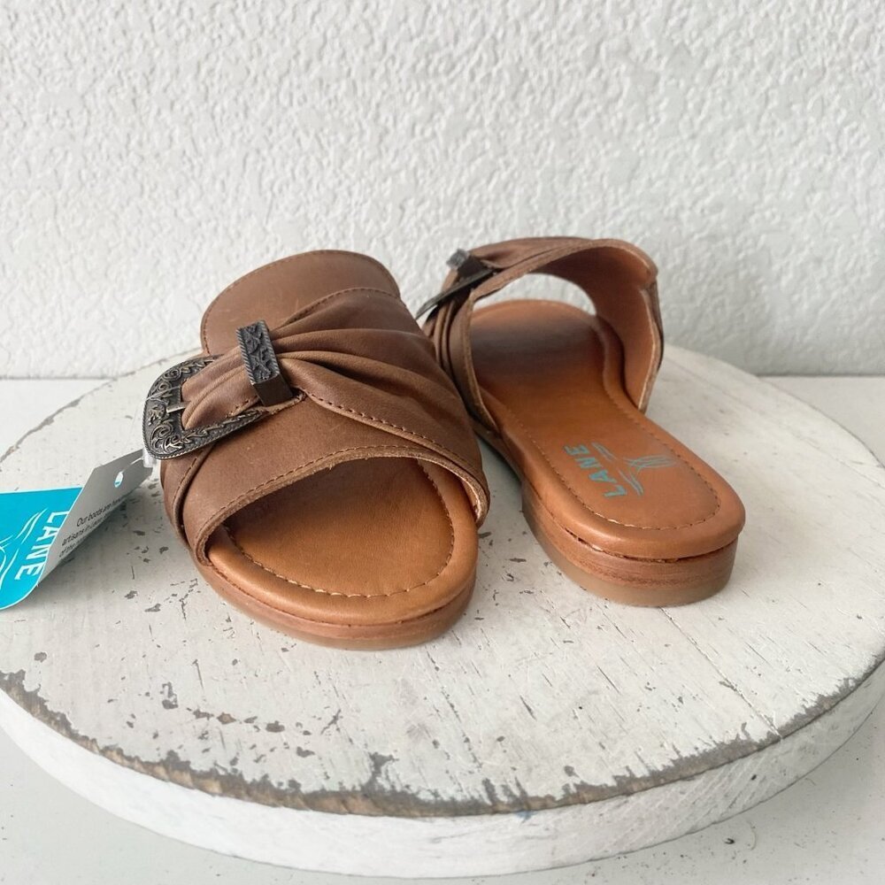 Lane Boots Womens Western Sandals 6.5 Brown Casual Cowgirl Slip on Buckle Flats